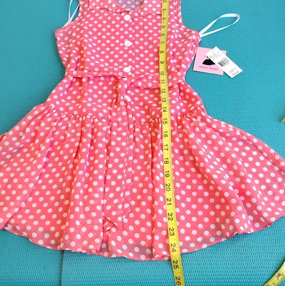 NWT Amy's Closet Girls Polka Dot A-Line Chiffon Belted Dress Lined Size 6 - Picture 5 of 8